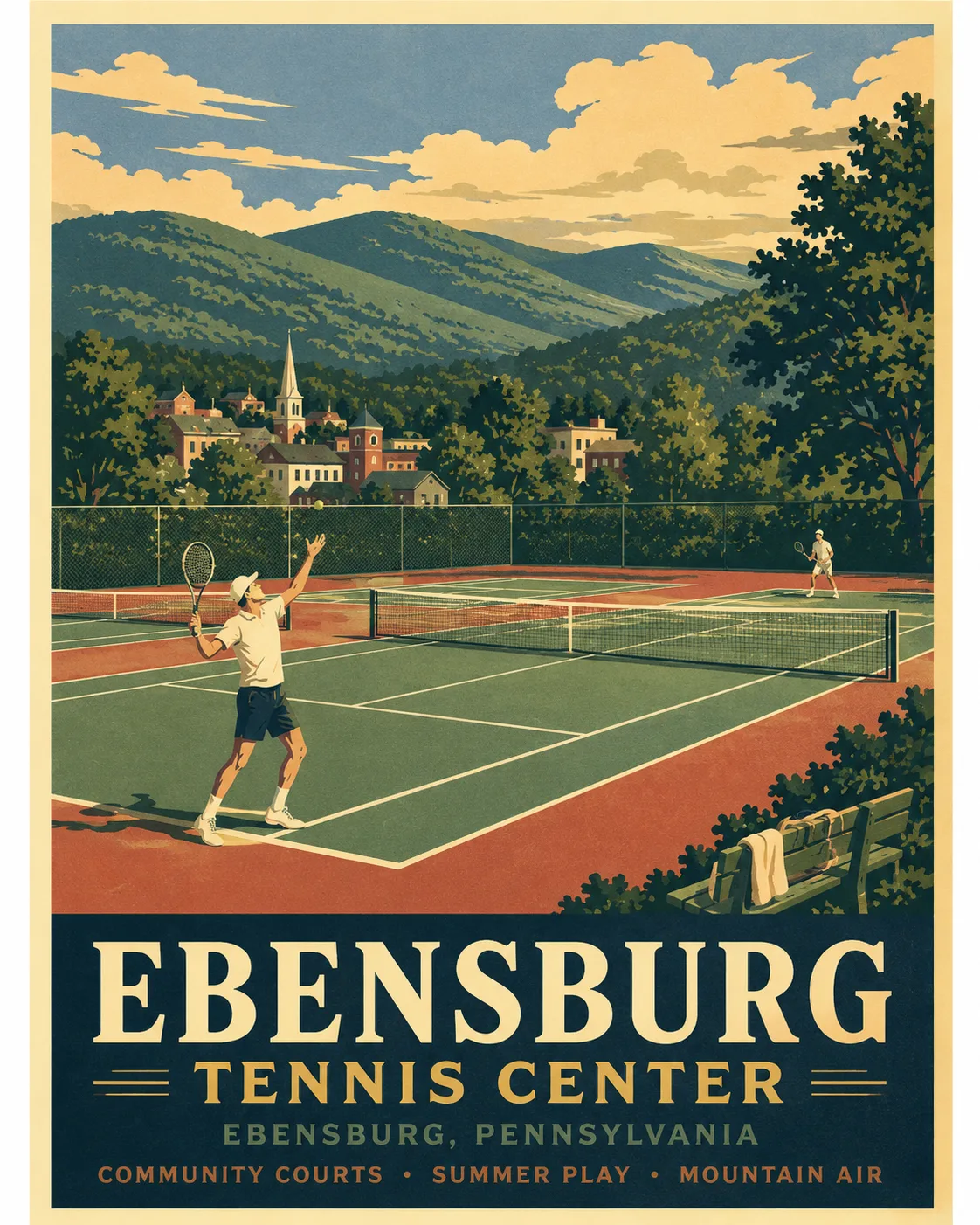 Illustrated poster for the Ebensburg Tennis Center