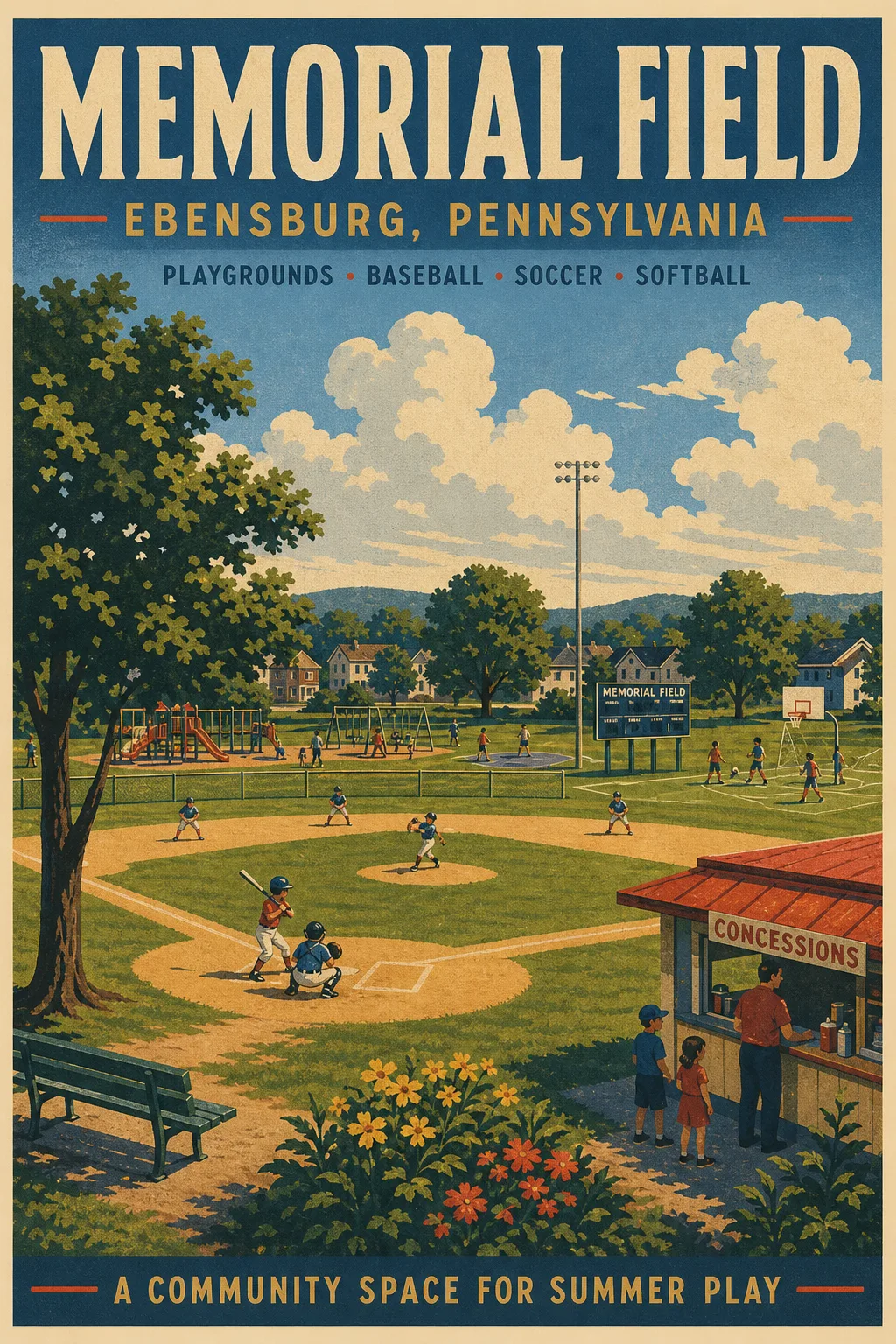 Illustrated poster for Memorial Field in Ebensburg
